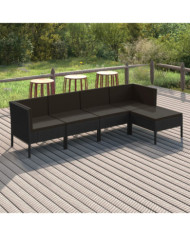 Salon de jardin 5 pcs avec coussins résine tressée noir | Mobilier & Déco