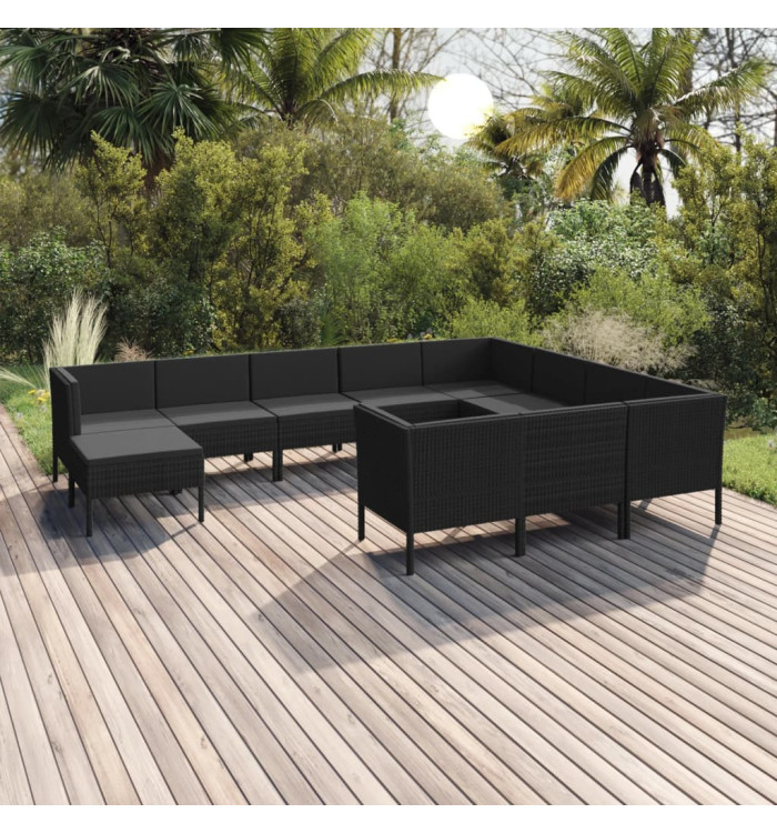 Salon de jardin 11 pcs avec coussins Résine tressée Noir | Mobilier & Déco