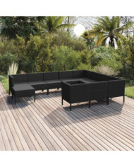 Salon de jardin 11 pcs avec coussins Résine tressée Noir | Mobilier & Déco