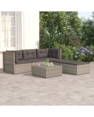 Salon de jardin 5 pcs avec coussins Gris Résine tressée | Mobilier & Déco