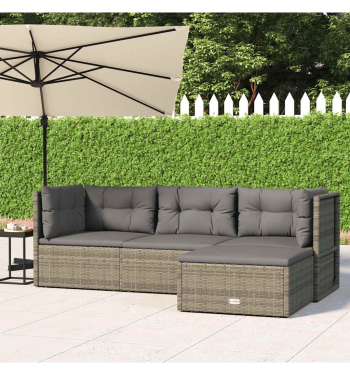 Salon de jardin 4 pcs avec coussins Gris Résine tressée | Mobilier & Déco