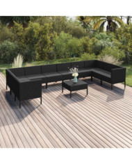 Salon de jardin 11 pcs avec coussins Résine tressée Noir | Mobilier & Déco