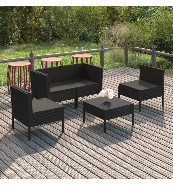 Salon de jardin 5 pcs avec coussins résine tressée noir | Mobilier & Déco