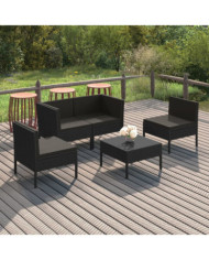 Salon de jardin 5 pcs avec coussins résine tressée noir | Mobilier & Déco