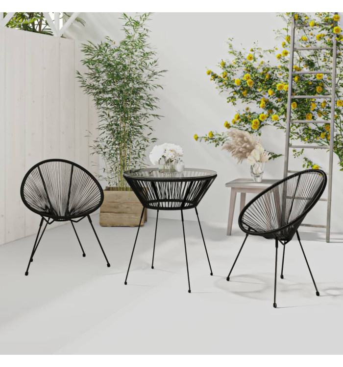 Ensemble à dîner d'extérieur 3 pcs Rotin PVC Noir | Mobilier & Déco