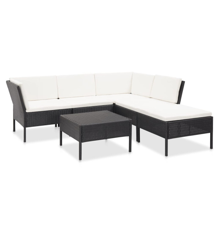Salon de jardin 6 pcs avec coussins Résine tressée Noir | Mobilier & Déco
