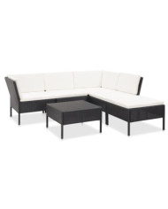 Salon de jardin 6 pcs avec coussins Résine tressée Noir | Mobilier & Déco