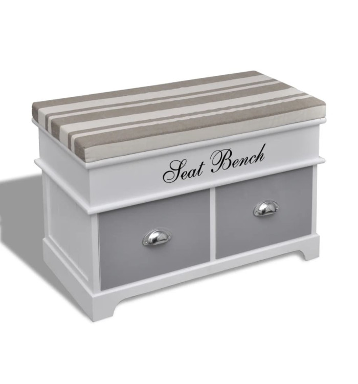 Banc d'entrée et de rangement avec coussin gris 2 tiroirs Blanc | Mobilier & Déco