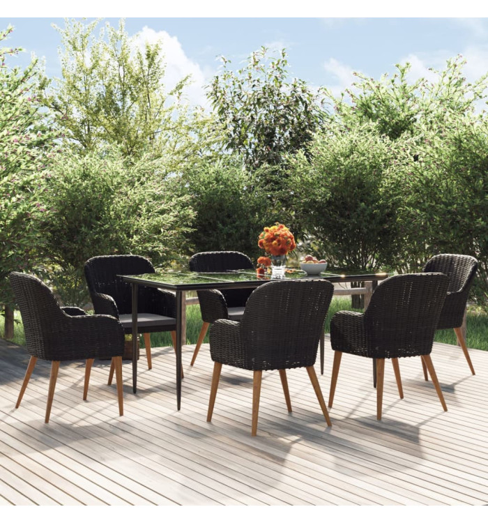 Ensemble à manger de jardin avec coussins 7 pcs Noir | Mobilier & Déco