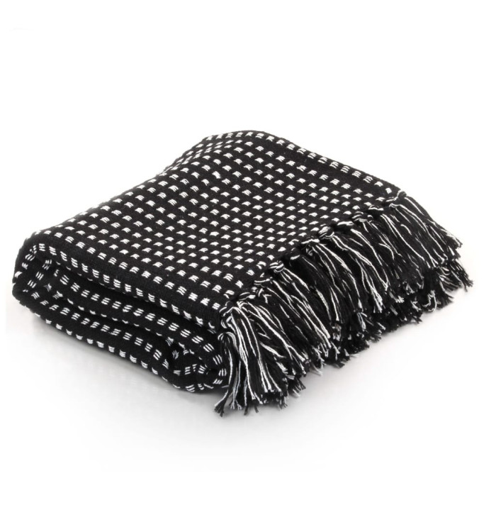 Couverture coton à carrés 125x150 cm Noir | Mobilier & Déco