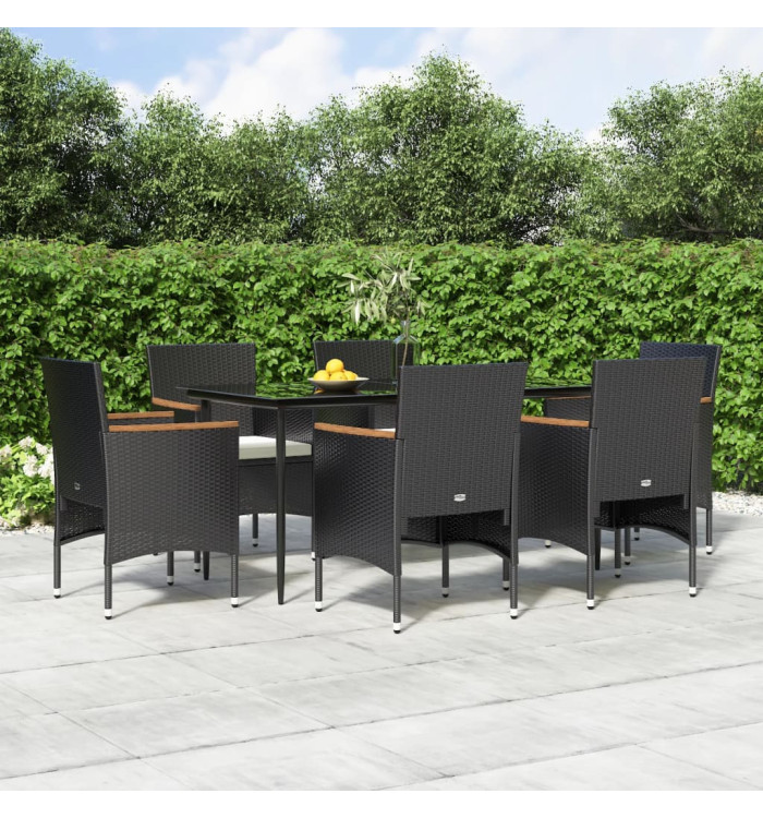 Ensemble à manger de jardin avec coussins 7 pcs Noir | Mobilier & Déco