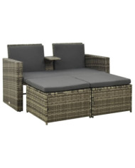 Salon de jardin 3 pcs avec coussins Résine tressée Gris | Mobilier & Déco