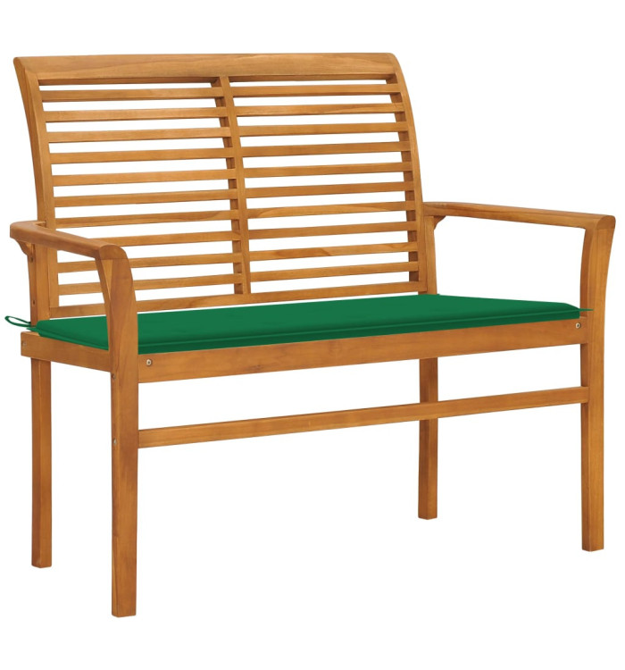 Banc de jardin avec coussin vert 112 cm Bois de teck massif | Mobilier & Déco