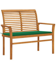 Banc de jardin avec coussin vert 112 cm Bois de teck massif | Mobilier & Déco