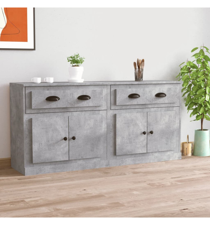 Buffets 2 pcs gris béton bois d'ingénierie | Mobilier & Déco