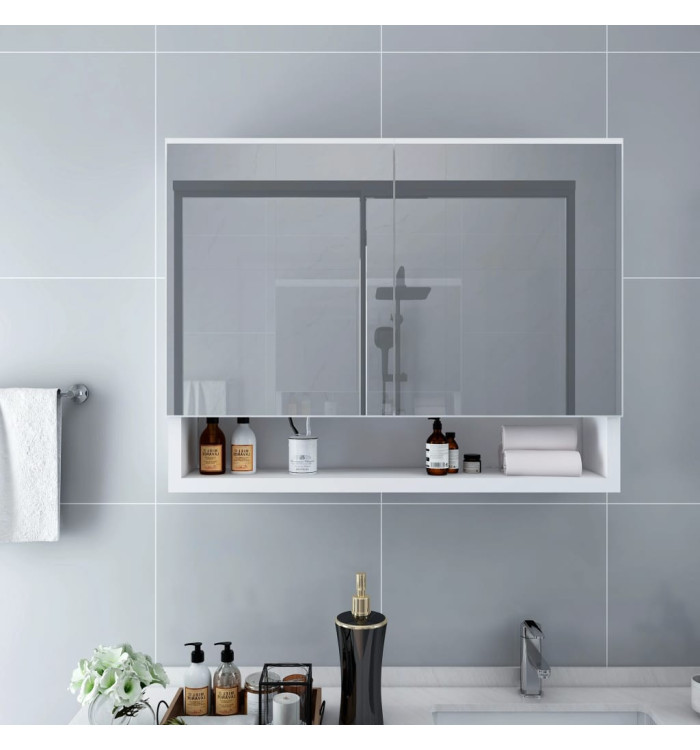 Armoire à miroir de salle de bain LED Blanc 80x15x60 cm MDF | Mobilier & Déco