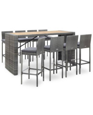 Ensemble de bar d'extérieur 9 pcs poly rotin bois d'acacia Gris | Mobilier & Déco