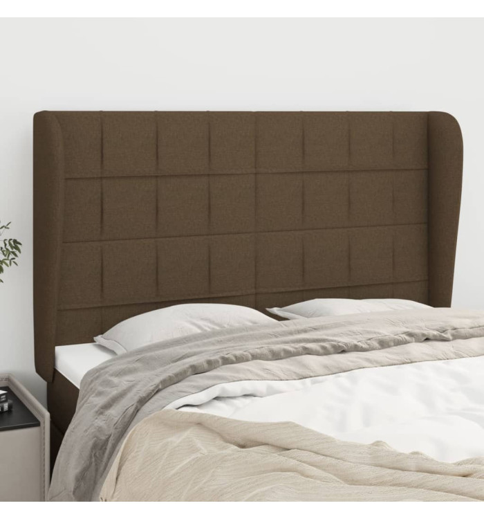 Tête de lit avec oreilles Marron foncé 147x23x118/128 cm Tissu | Mobilier & Déco