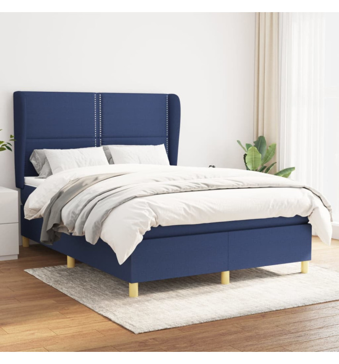 Sommier à lattes de lit avec matelas Bleu 140x200 cm Tissu | Mobilier & Déco