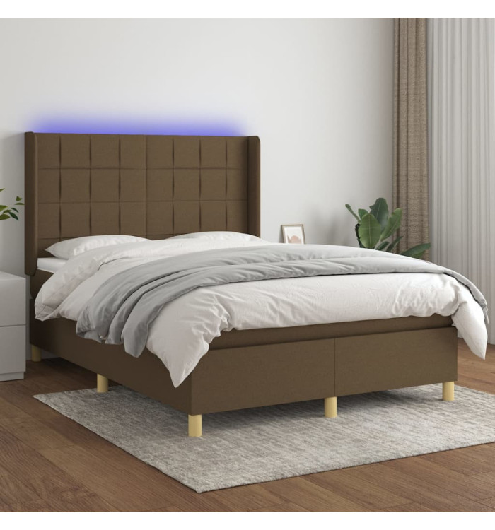 Sommier à lattes de lit matelas et LED Marron foncé 140x190 cm | Mobilier & Déco