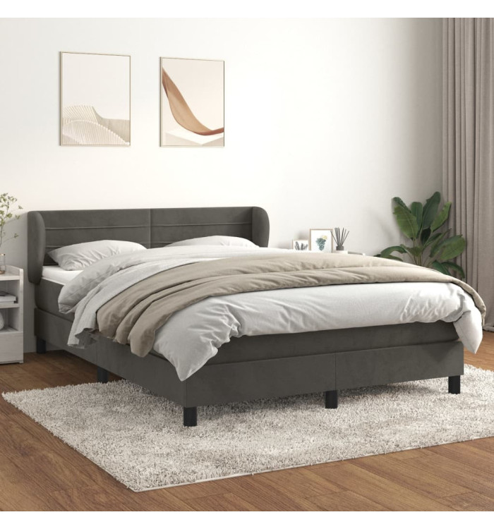 Sommier à lattes de lit et matelas Gris foncé 140x190cm Velours | Mobilier & Déco