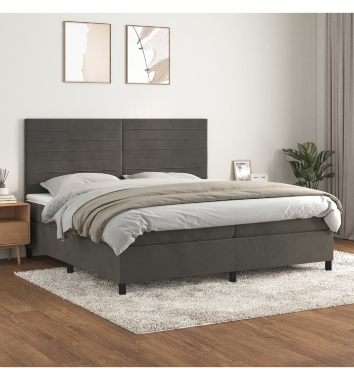Sommier à lattes de lit et matelas Gris foncé 200x200cm Velours | Mobilier & Déco