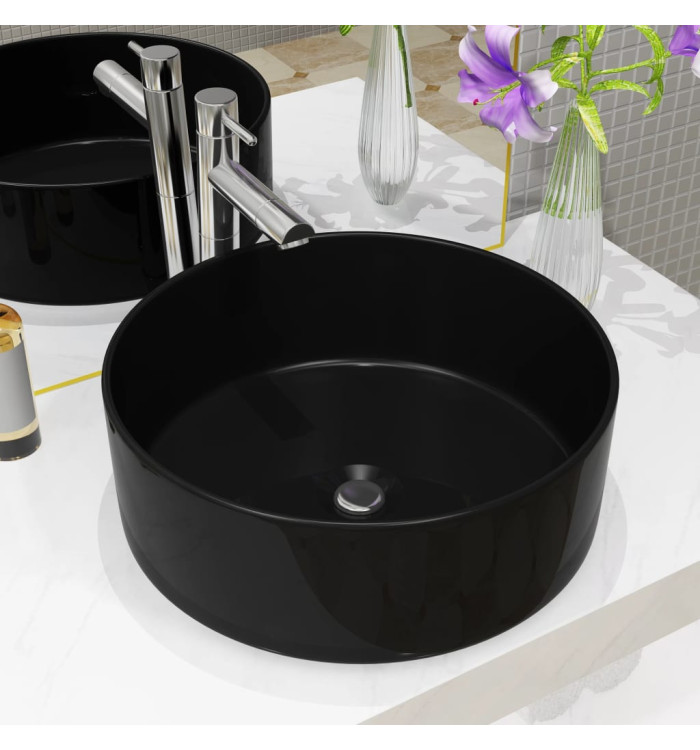 Lavabo rond Céramique Noir 40 x 15 cm | Mobilier & Déco
