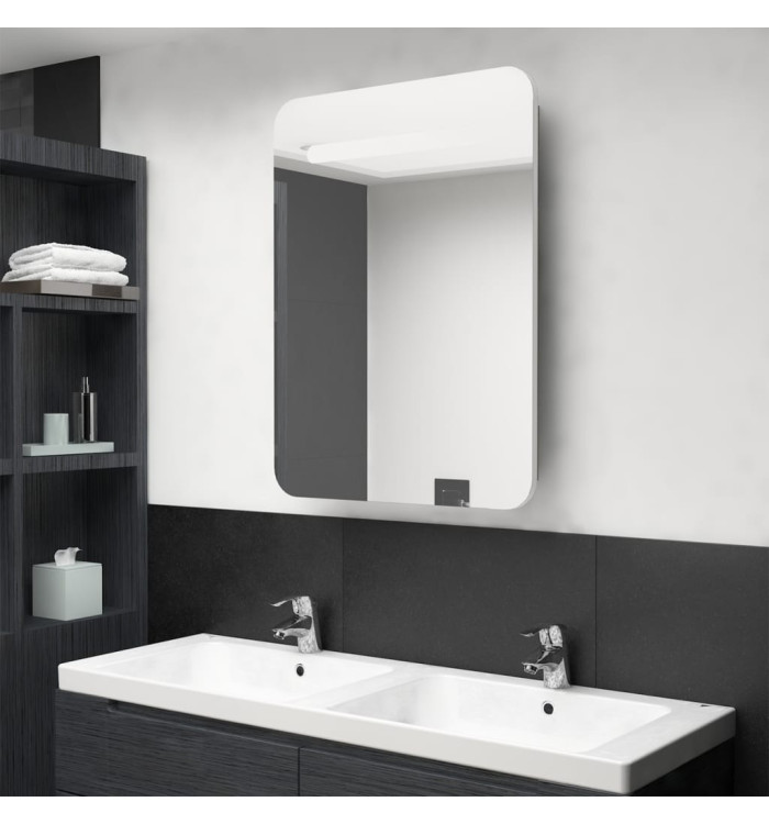 Armoire de salle de bain à miroir LED blanc et chêne 60x11x80cm | Mobilier & Déco