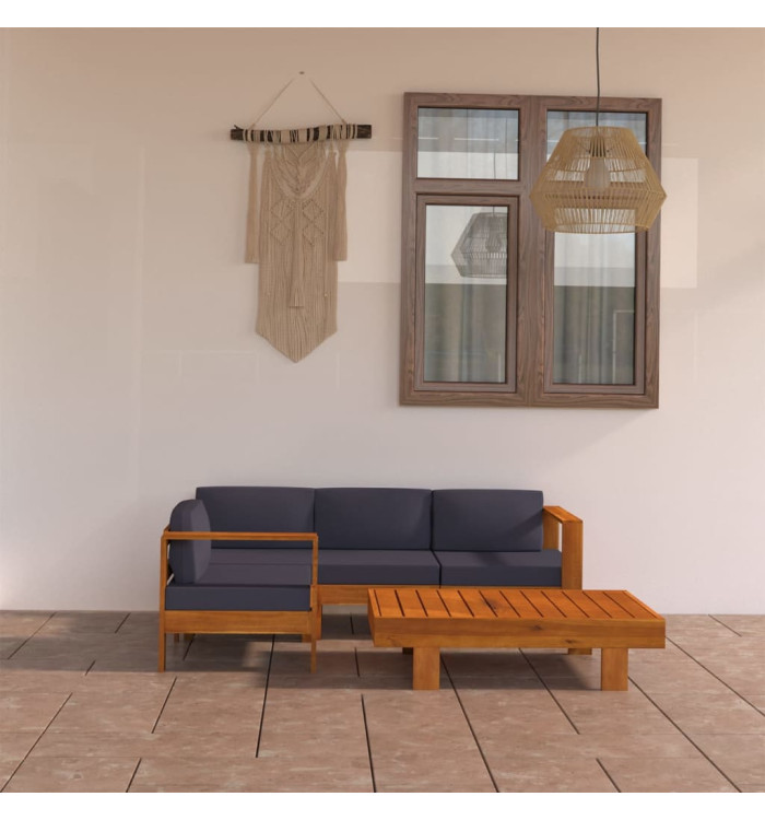 Salon de jardin 5 pcs avec coussins gris foncé Bois d'acacia | Mobilier & Déco