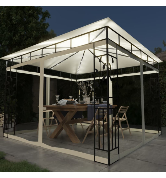 Tonnelle avec moustiquaire et lumières LED 3x3x2,73 m Crème | Mobilier & Déco