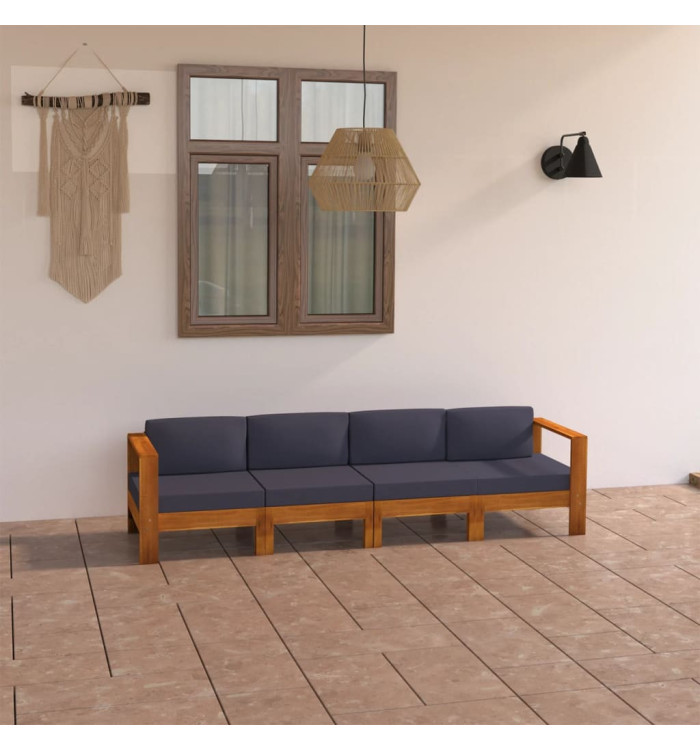 Canapé de jardin 4 places et coussins gris foncé bois d'acacia | Mobilier & Déco