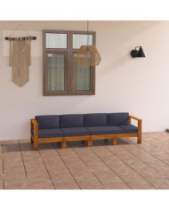 Canapé de jardin 4 places et coussins gris foncé bois d'acacia | Mobilier & Déco