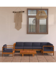 Salon de jardin 7 pcs avec coussins gris foncé Bois d'acacia | Mobilier & Déco
