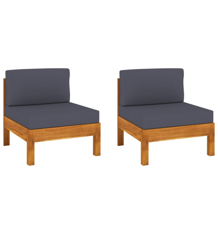 Canapés centraux 2 pcs avec coussins gris foncé Acacia solide | Mobilier & Déco
