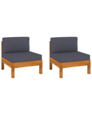 Canapés centraux 2 pcs avec coussins gris foncé Acacia solide | Mobilier & Déco