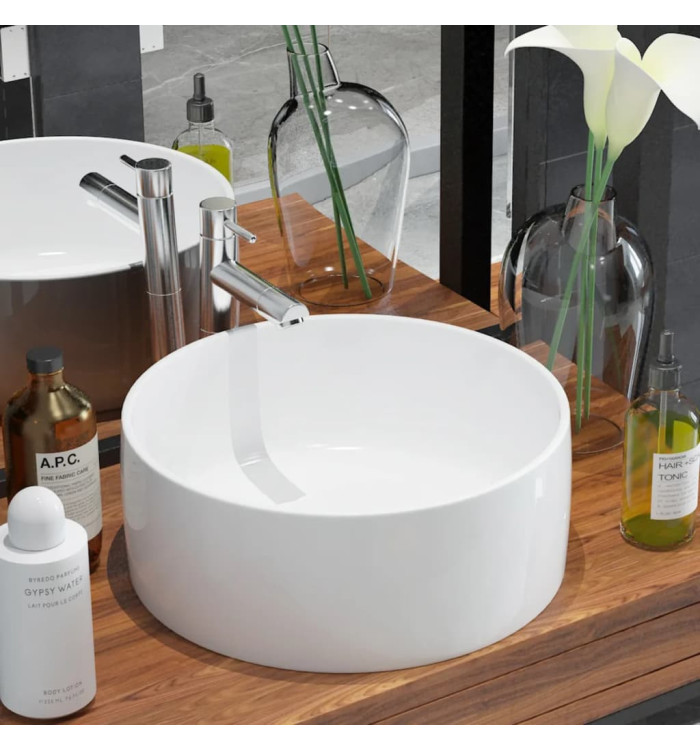 Lavabo ronde Céramique Blanc 40 x 15 cm | Mobilier & Déco