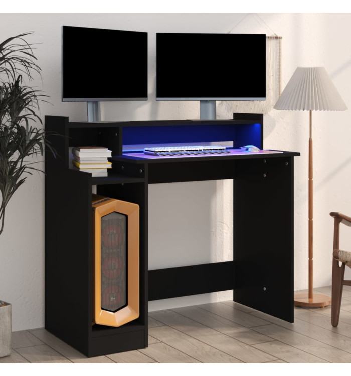 Bureau avec lumières LED noir 97x45x90 cm bois d'ingénierie | Mobilier & Déco