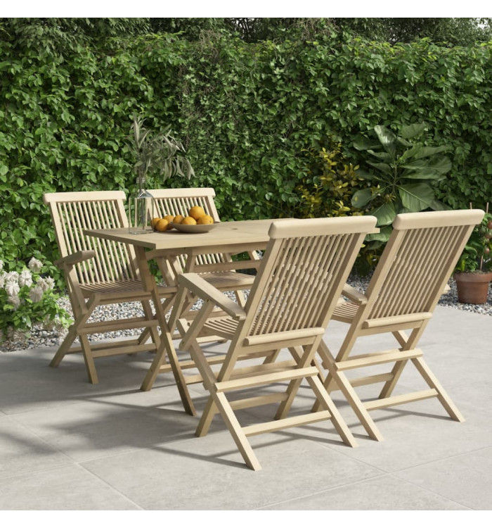 Salon de jardin 5 pcs gris bois de teck massif | Mobilier & Déco