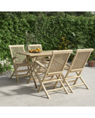 Salon de jardin 5 pcs gris bois de teck massif | Mobilier & Déco