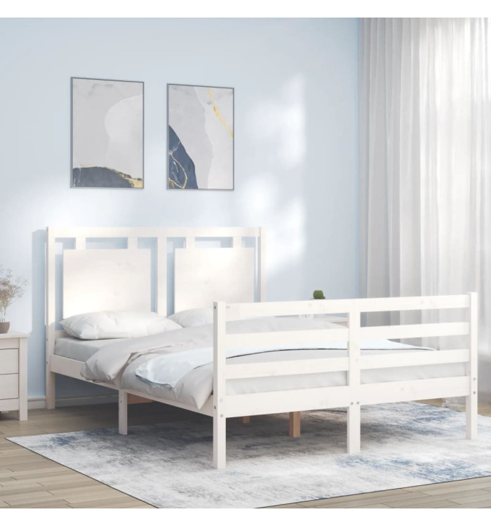Cadre de lit sans matelas blanc bois massif | Mobilier & Déco