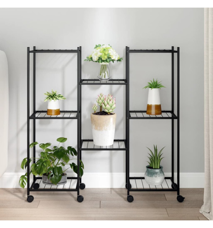 Jardinière avec roues 83x25x83,5 cm Noir Fer | Mobilier & Déco