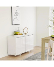 Buffet blanc brillant 120x41x75 cm bois d'ingénierie | Mobilier & Déco
