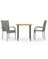 Ensemble à manger de jardin 3 pcs Résine tressée Gris | Mobilier & Déco