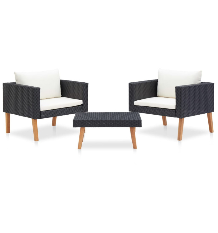 Salon de jardin 3 pcs avec coussins Résine tressée Noir | Mobilier & Déco
