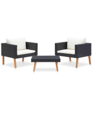 Salon de jardin 3 pcs avec coussins Résine tressée Noir | Mobilier & Déco