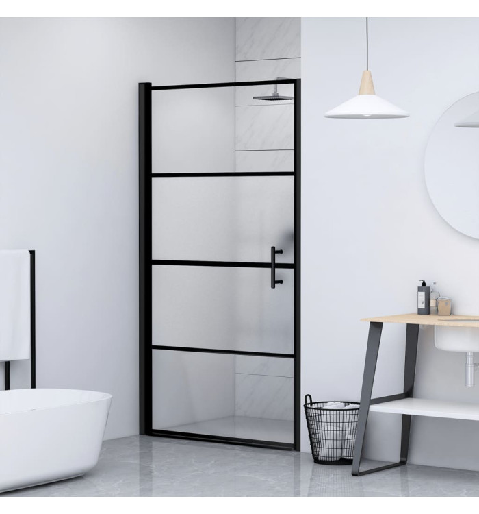 Porte de douche 91x195 cm Verre trempé demi-dépoli Noir | Mobilier & Déco