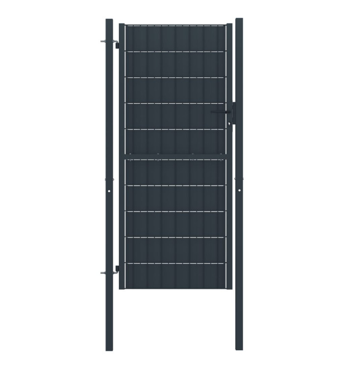 Portail de clôture PVC et acier 100x124 cm Anthracite | Mobilier & Déco