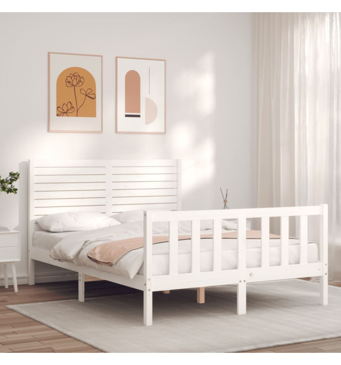Cadre de lit sans matelas blanc bois de pin massif | Mobilier & Déco