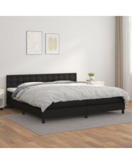 Sommier à lattes de lit avec matelas Noir 200x200 cm Similicuir | Mobilier & Déco