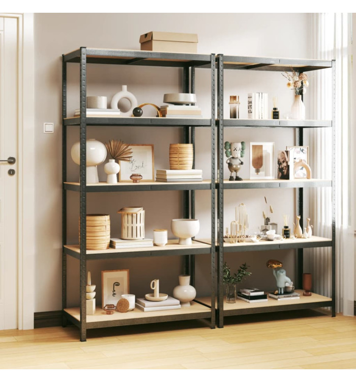 Étagère à 5 niveaux 2 pcs Gris Acier et bois ingénierie | Mobilier & Déco